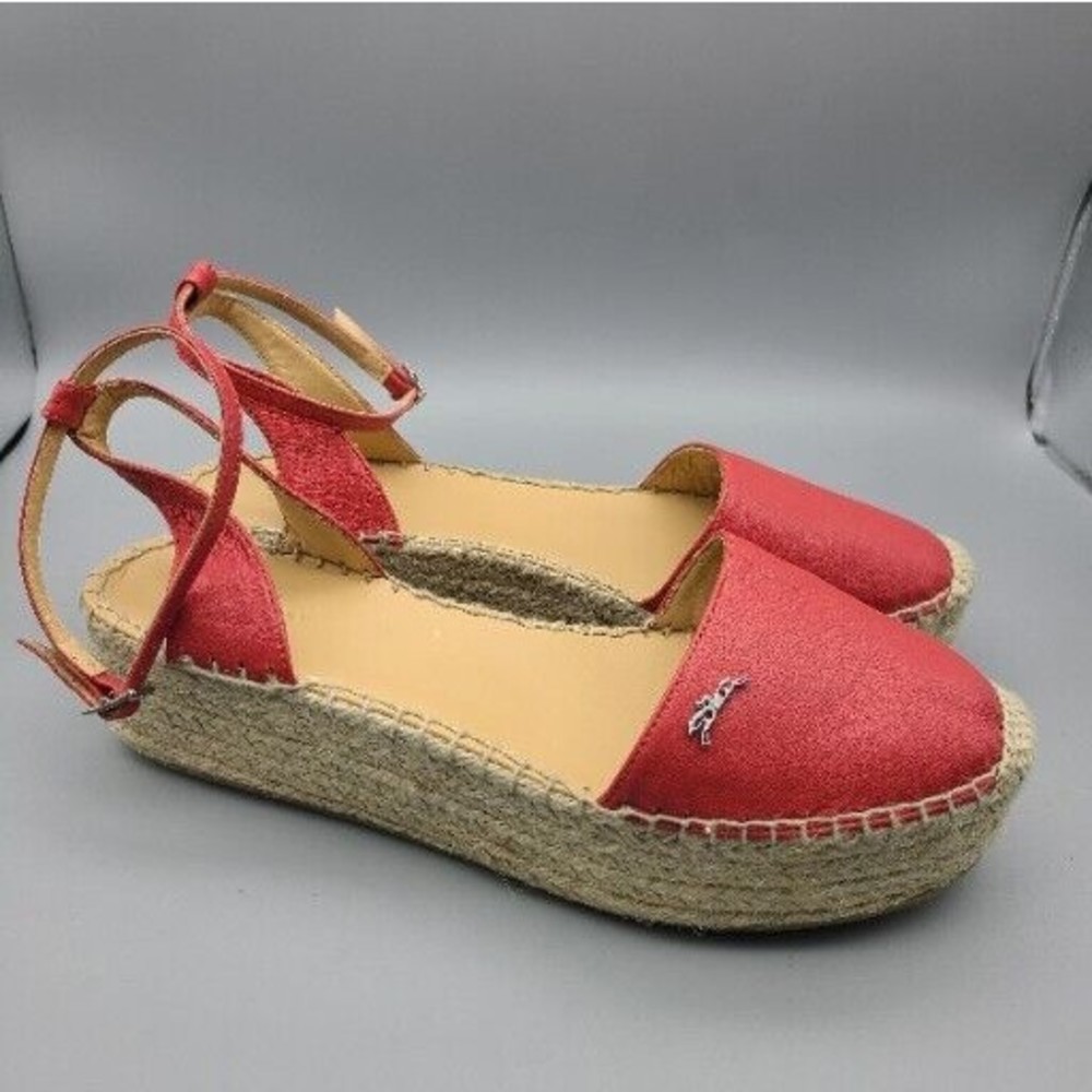 Longchamp Women Sandals Coral pink leather espadrille Wedge sz. 41 US 10 New